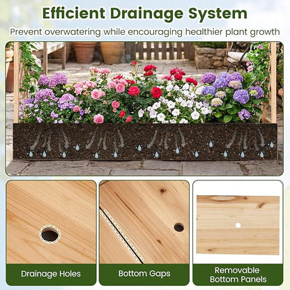 S AFSTAR Raised Garden Bed with Trellis, 2-in-1 Fir Wood Planter Box with Flat Roof & Drainage Holes, Vertical Planter Raised Bed for Climbing Plants, Flowers & Vegetables, 87" x 14" x 45" (Natural)