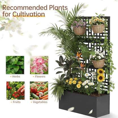 VINGLI Metal Raised Garden Bed with Trellis, Outdoor Planter Box for Climbing Vegetables, Fruits and Flowers, Privacy Screen, for Backyard, Patio, Balcony (Traditional)
