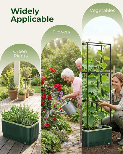 2 Pack Raised Garden Bed Planter Box with Trellis, Self Watering Tomato Planters for Climbing Plants, Tomato Cage Trellis for Vegetables & Vine Flowers Indoor Outdoor Patio
