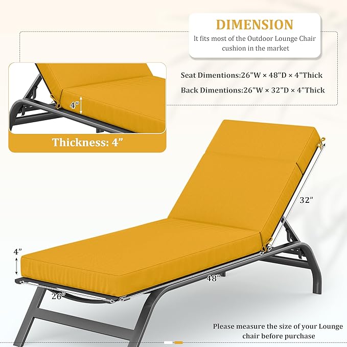 Chaise Lounge Cushions Outdoor, 80" L X 26" W X 4" D Lounge Chair Cushions for Outdoor Furniture, High-Density Foam Outdoor Chaise Cushion-Waterproof Fade-Resistant ThickPatio lounge chair cushion