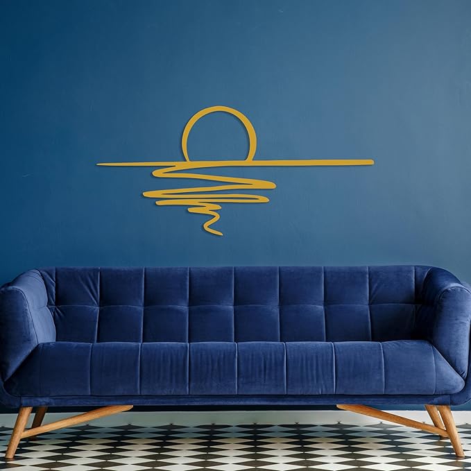 Sunrise Metal Wall Art, Sunset Metal Wall Decor for Living Room, Sunshine Line Art Home Decor Outdoor Indoor, Sun Design Modern Artwork for Walls, Abstract Sunset Wall Decor, Housewarming Gifts