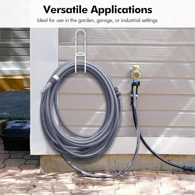 Garden Hose Holder, Wall Mount Water Hose Hanger, Hanging Storage Rack for Garden Hoses, Ropes, Outside Yard (White)