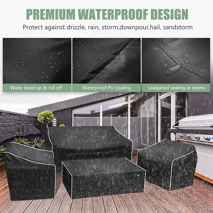 Gasadar Patio Furniture Covers Set, 4 Piece Waterproof Outdoor Furniture Cover for Outdoor Coffee Table, Chair, and Loveseat, Black
