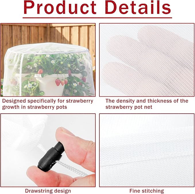 2 Pcs Vertical Plant Pot Insect Netting，5-Tier Stackable Planter Garden Net Cover for Strawberry, Planter Pot Protection Mesh with Drawstring for Strawberry Herb Vegetable Flower Fruit