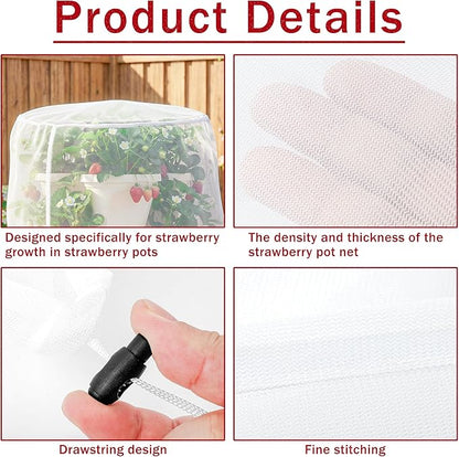 2 Pcs Vertical Plant Pot Insect Netting，5-Tier Stackable Planter Garden Net Cover for Strawberry, Planter Pot Protection Mesh with Drawstring for Strawberry Herb Vegetable Flower Fruit
