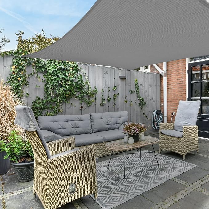 AsterOutdoor Sun Shade Sail Rectangle 10' x 13' UV Block Canopy for Patio Backyard Lawn Garden Outdoor Activities, Gray