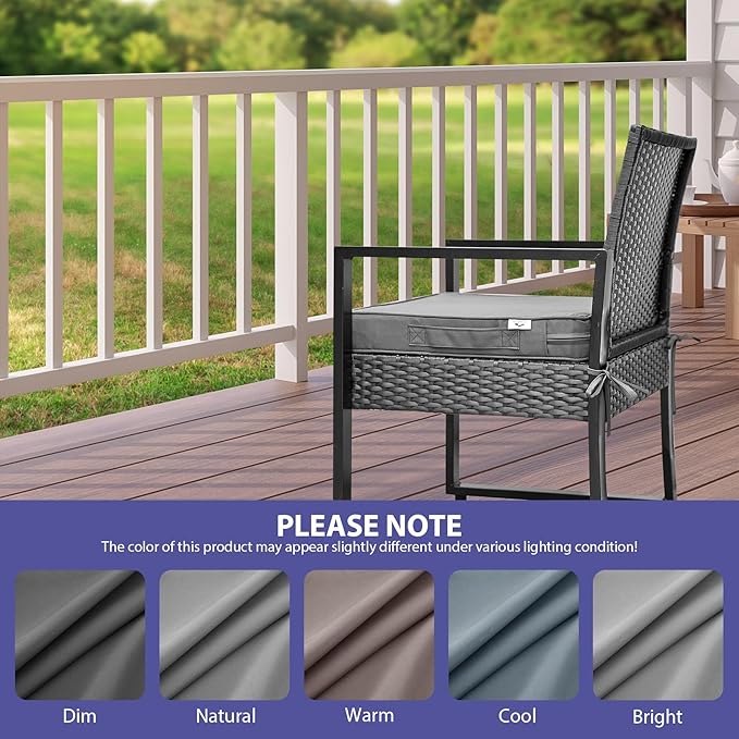 Outdoor Chair Cushions Set of 4 -Waterproof Outdoor Seat Cushions for Patio Furniture, Patio Chair Cushion with Handle and Ties, Square Out Door Chair Pads,19" x 19" x 3", Grey