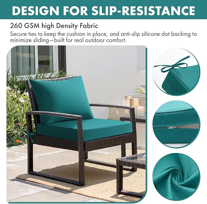 MIULEE Turquoise Outdoor Chair Cushion 24x24 Inch for Patio Furniture Linen Textured Waterproof & 3 Year Color Fastness Seat and Back Couch Cushion with Ties No Slip Design