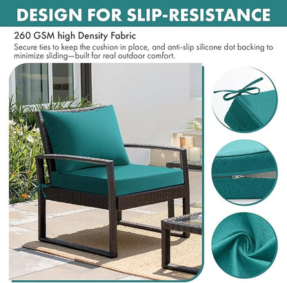 MIULEE Turquoise Outdoor Chair Cushion 24x24 Inch for Patio Furniture Linen Textured Waterproof & 3 Year Color Fastness Seat and Back Couch Cushion with Ties No Slip Design