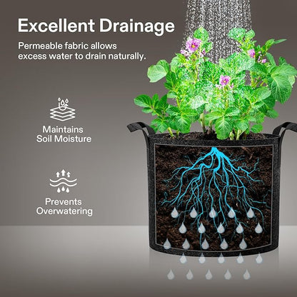 VIVOSUN 5-Pack 2 Gallon Grow Bags Heavy Duty Thickened Nonwoven Fabric Pots with Handles