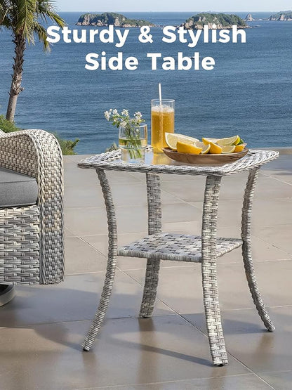 13 Piece Outdoor Wicker Rattan Sectional Sofa Set with Swivel Chairs & Fire Pit Table, 9-Seats with 4" Thickened Cushions & Coffee Table, All-Weather PE Rattan for Garden, Backyard, Porch, Grey