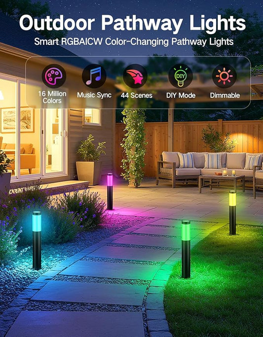 OUTON Pathway Lights Outdoor, Smart Low Voltage Landscape Lighting with RGB and 2200K-6500K White, APP Voice Remote Control, IP65 Waterproof Aluminum Walkway Lights for Yard Garden Patio, 4 Pack