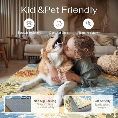 5x7 Indoor Outdoor Area Rug Washable Patio Rug Colorful Non Slip Non Shedding Waterproof Carpet for Living Room Bedroom Backyard Porch Camping RV Balcony Poolside