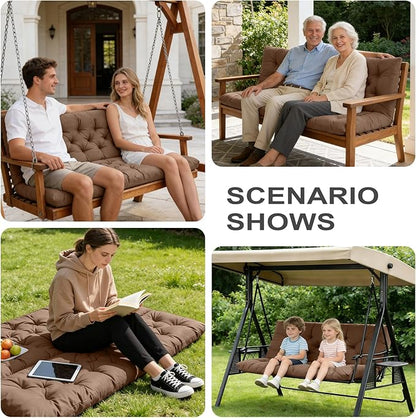 Porch Swing Cushions,Outdoor Cushions 3 Seater Replacement with Backrest, Waterproof Thickened Bench Cushion with Ties for Porch, Patio,Outdoor, Backyard and Garden (Coffee 47 * 40 in)