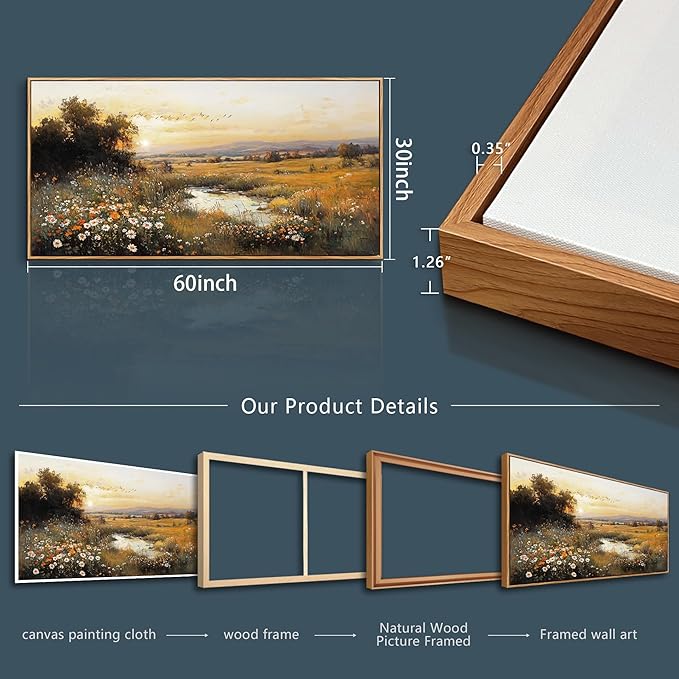 Wood Farmed Canvas Wall Art For Living Room Large Wall Decor For Office Bedroom Decorations Prairie Puddle Landscape Pictures Farmhouse Painting Artwork Room Wall Mural Aesthetic Home Decor 30x60 In