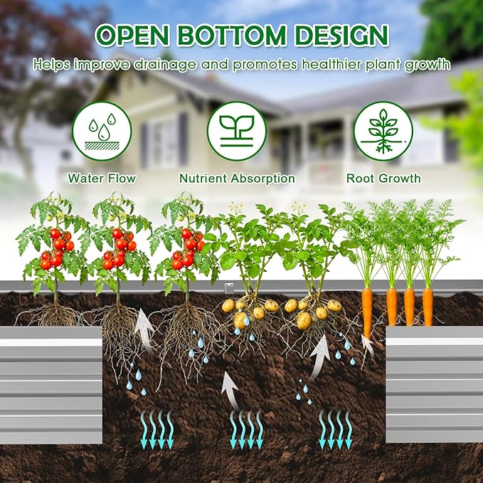 6x3x1FT Galvanized Raised Garden Bed Outdoor Patio, Large Rectangular Metal Planter Boxes,Plant Container Kit for Gardening, Vegetables, Flowers, Herbs,Silver,1 Pack