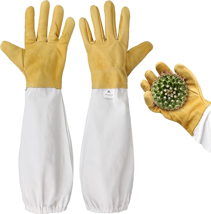 1 Pair Cactus Handling Proof Gloves, Rose Thorn Pruning Gloves, 18"x4.7" Long Gardening Gloves, Breathable Leather, Adjustable Sleeve Cuff, Comfy Gauntlet for Yard Garden Work Protection for Women Men