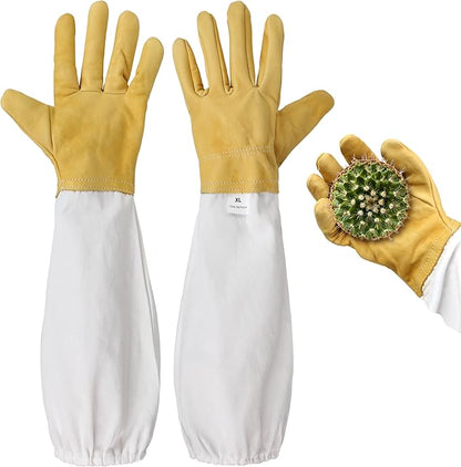 1 Pair Cactus Handling Proof Gloves, Rose Thorn Pruning Gloves, 18"x4.7" Long Gardening Gloves, Breathable Leather, Adjustable Sleeve Cuff, Comfy Gauntlet for Yard Garden Work Protection for Women Men