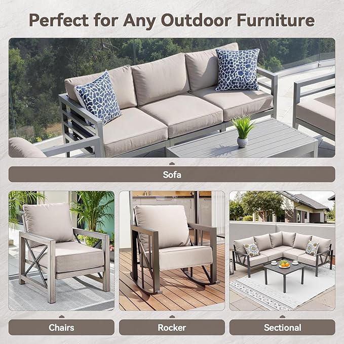 Luxury 6" Outdoor Cushions for Patio Furniture, 24x24x6" Thick Seat Cushion Set of 10, Fade Resistant Couch Chair Replacement Cushions High Density Deep Wicker Chair Cushion w/ Removable Cover, Beige