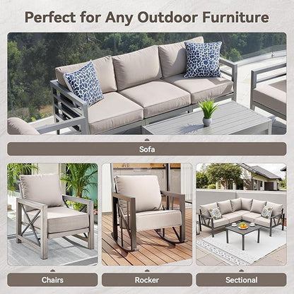 Luxury 6" Outdoor Cushions for Patio Furniture, 24x24x6" Thick Seat Cushion Set of 10, Fade Resistant Couch Chair Replacement Cushions High Density Deep Wicker Chair Cushion w/ Removable Cover, Beige