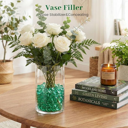 DomeStar 150PCS Fake Ice, Vase Fillers Green Acrylic Fake Diamonds Plastic Gems for Fish Tank Table Scatter Decoration