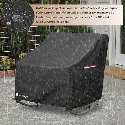 Outdoor Rocking Chair Cover 600D Heavy Duty Waterproof Patio Egg Rocking Chair Covers,for 41" W x 45" D x 31" H Outdoor Papasan Rocking Chair Blck