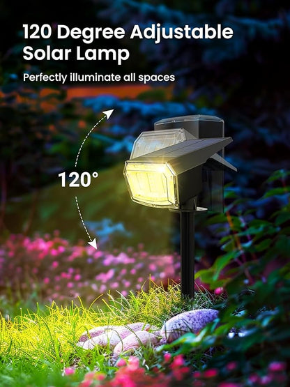 AUDERWIN Solar Spot Lights Outdoor, 9 Lighting Modes RGB, Solar Lights Outdoor Waterproof IP65, 63 LED Landscape Spotlights for Holiday Decorations