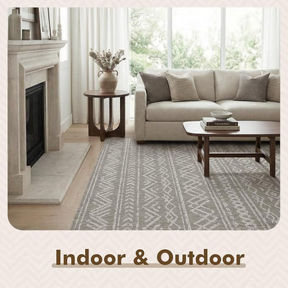 MontVoo-Outdoor Rug-Patio Rug 8x10 Polypropylene Indoor Outdoor Rugs Outdoor Carpet for Patio Deck Balcony Porch, Textured Weave, Durable for High Traffic, Fade-Resistant, Boho Farmhouse Silver Grey