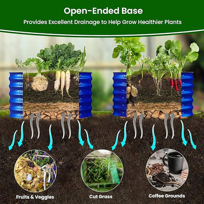 Olle Metal Raised Garden Bed, 17" Tall Twin Round Raised Garden Bed, Garden Boxes Outdoor Raised Bed Kit, Galvanized Planter Boxes Garden Planters for Outdoor Plants, Cobalt Blue 24" X 17"