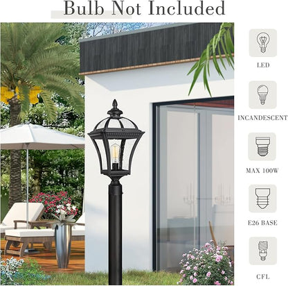 Emliviar 22 Inch Outdoor Post Light, Farmhouse Vintage Outside Pole Light for Yard, Aluminum with Seeded Glass, Black Finish, XE266P BK