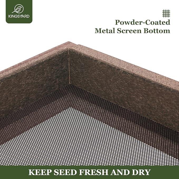 Kingsyard WPC Composite Platform Bird Feeder for Outside, Heavy Duty Hanging Tray for Mealworms & Seeds, 3.5 lbs Large Capacity, Weatherproof Recycled Plastic Material, Easy to Clean, Brown