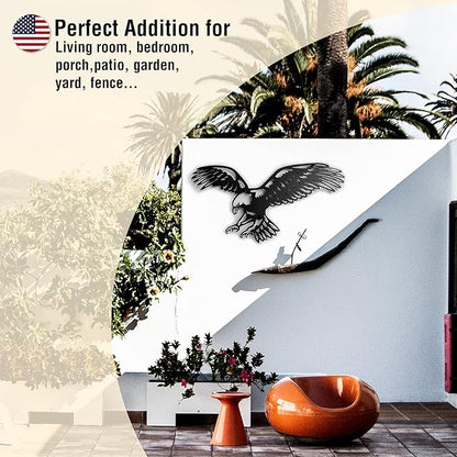 Bald Eagle Metal Wall Art – Black Patriotic Eagle Decor, Metal Wall Hanging for Indoor Outdoor Home, Garage, Man Cave, Rustic Wildlife Gift for Men