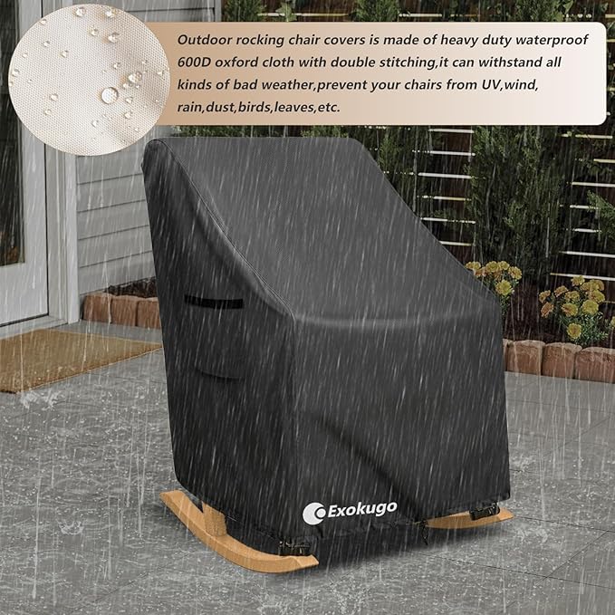 Outdoor Rocking Chair Covers 600D Heavy Duty Waterproof - Patio Furniture Covers for Rocking Chair Cover - All Weather Protection 27x34x45 Inches Black