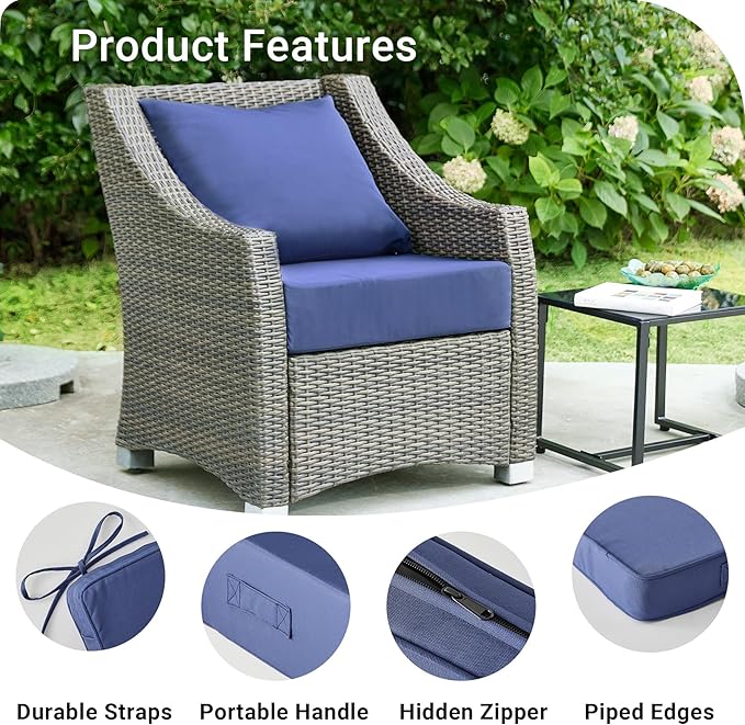 Outdoor Cushions for Patio Furniture,Outdoor Seat Cushion Set 24 x 24 x 4 Inch,Waterproof & Fade Resistant Outdoor Chair Cushions, Patio Chair Cushion, Navy Blue