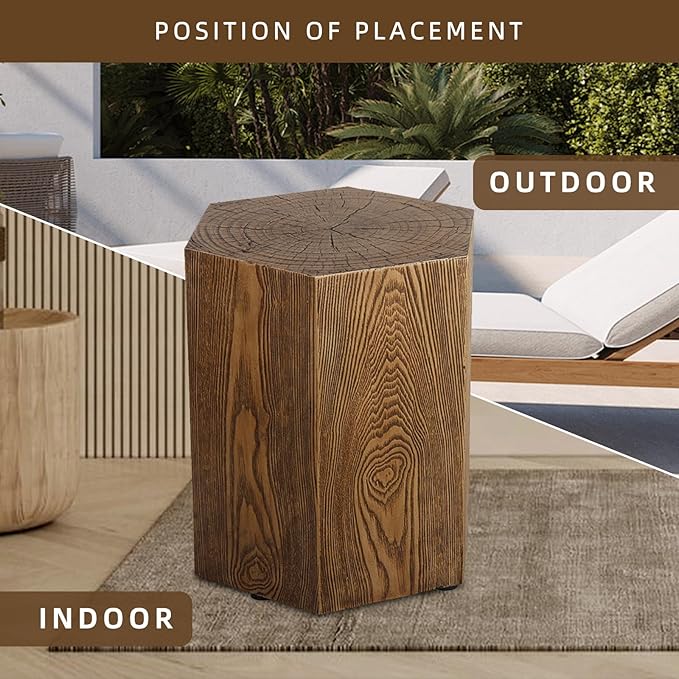 Afterglow Outdoor Hexagonal Side Table, Terrafab Material Natural Decorative Garden Stools, Unique End Table for Living Room Bedroom Patio Home Decor