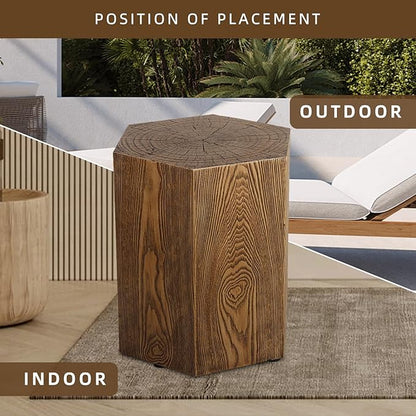 Afterglow Outdoor Hexagonal Side Table, Terrafab Material Natural Decorative Garden Stools, Unique End Table for Living Room Bedroom Patio Home Decor