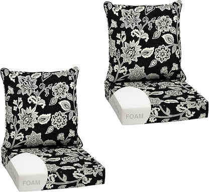 Arden Outdoor Foam Deep Seat Cushion Set (2-Pack), 24x24, Premium High-Density Foam, Never Flattens, Weather-Proof for Patio Chair Sofa Couch, Ashland Black Jacobean