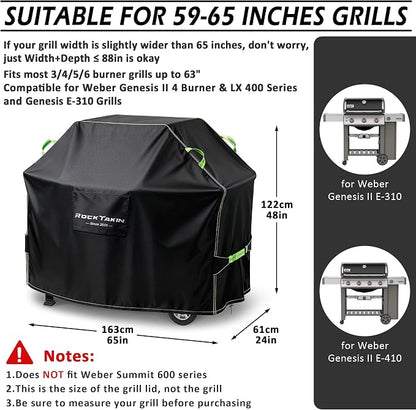 ROCKTAKIN Heavy Duty 65 Inch Grill Cover for Weber Genesis II 4 Burner & LX 400 Series, Waterproof UV & Fade Resistant Windproof Outdoor BBQ Cover with Air Vents for Weber Char-Broil Nexgrill