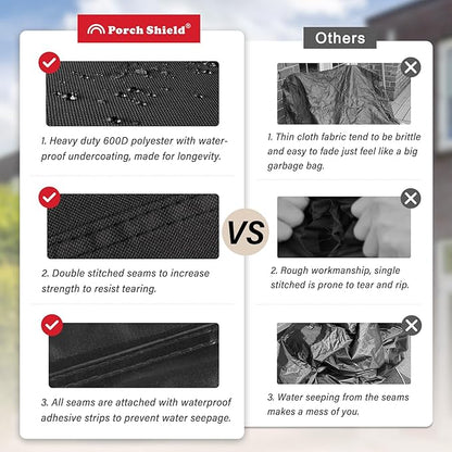 Porch Shield Patio Table Cover - Waterproof Outdoor Dining Table and Chairs Furniture Set Cover Rectangular - 90 x 64 inch, Black