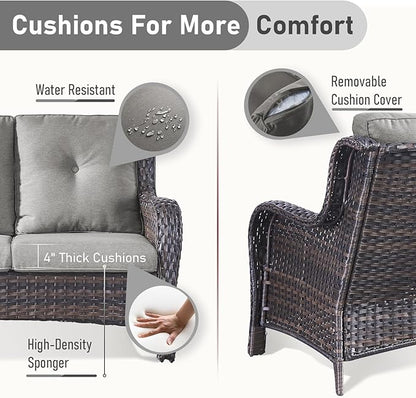 4 Piece Patio Furniture-with 50,000 BTU Gas Propane Fire Pit Table Outdoor Patio Furniture with Swivel Rocker Chairs,Outdoor Couch