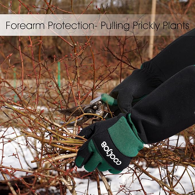 COOLJOB Thorn Proof Rose Pruning Garden Gloves for Men, Long Sleeve Padded Yard Work for Bush, Blackberry, Cactus, Heavy Duty/Puncture Resistant/Machine Washable, Large, Green