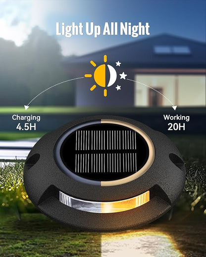 Solar Deck Driveway Lights, 4 Pack Solar Dock Lights Outdoor Waterproof IP68, 2 Colors in 1 Driveway Marker for Warning Stair, Sidewalk, Pathway, Patio, Garden Decor