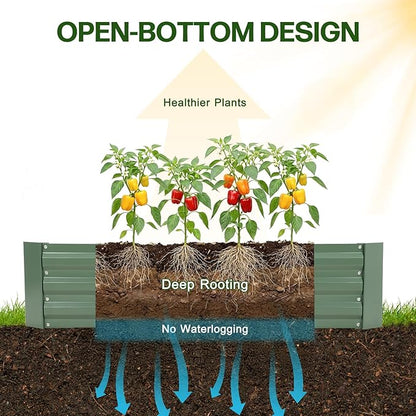 Aoodor 8 x 4 x 1 ft Outdoor Raised Garden Bed, Reinforced Galvanized Steel Planter Box for Vegetables, Herbs, and Flowers