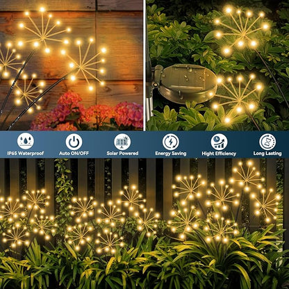 Slyuexu Solar Garden Lights 2 Pack Waterproof Swaying Starburst Light Solar Outdoor Lights for Yard Patio Walkway Pathway Party Wedding Decoration, Unique Gifts for Women, Warm White