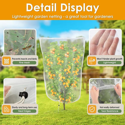 4 Pack Insect Bird Barrier Mesh - Blueberry Bush Netting Cover Insect Bird Netting Tomato Protective Cover with Drawstring Garden Mesh Netting for Vegetables, Fruits, Trees, 3.3Ft x 4.92Ft