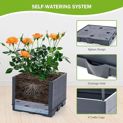 GENMOUS 4 Tiered Tomato Planter with Box Trellis, 56'' Raised Garden Bed Planter Boxes, Tomato Cages for Garden Patio Climbing Plants Vegetable Vine Flowers Outdoor & Indoor（1 Pack)