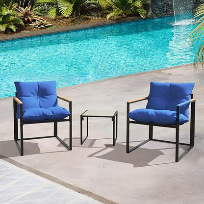 Patio Furniture Set, 3 Piece Bistro Patio Sets, Small Bistro Set, Small Balcony Furniture (Blue)