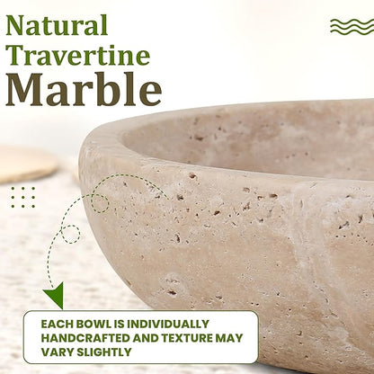 FNTSTICGOODS Travertine Decorative Bowl - 7.8” Diameter & 2” Height - Key Bowl for Entryway Table - Travertine - Organic Modern Centerpiece - Beige/Natural