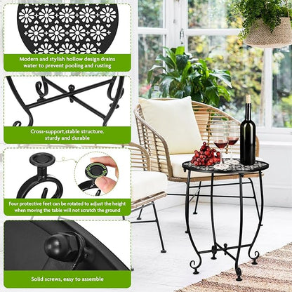 2 Pack 14 Inch Outdoor Side Tables for Patio, Weather Resistant Round Coffee Table,Plant Stand,Small Round Outdoor End Table for Patio,Yard Porch Balcony Garden
