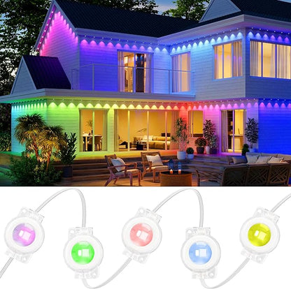 VCOKEN Permanent Outdoor Lights, 111FT with Smart 72 RGB LED Light for House & Outdoor Decor, DIY Scene Mode, IP65 Waterproof Eaves Lighting with App Control Remote for Christmas and Holiday Decor